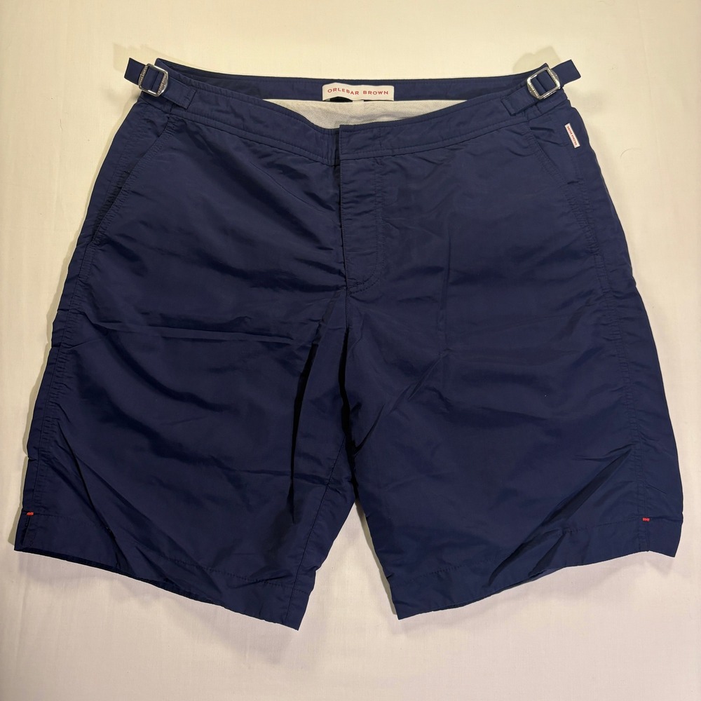 Orlebar Brown Dane II Swim Shorts Navy Blue Adjustable Side Tabs Mens 31